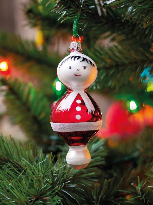 bombka retro na choince czerwona mikołajka