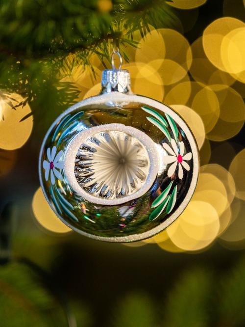 Bombka retro - reflektor 8 cm srebrny