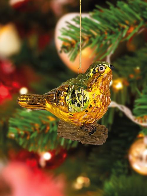 bombka retro na choinkę złoto zielony ptaszek