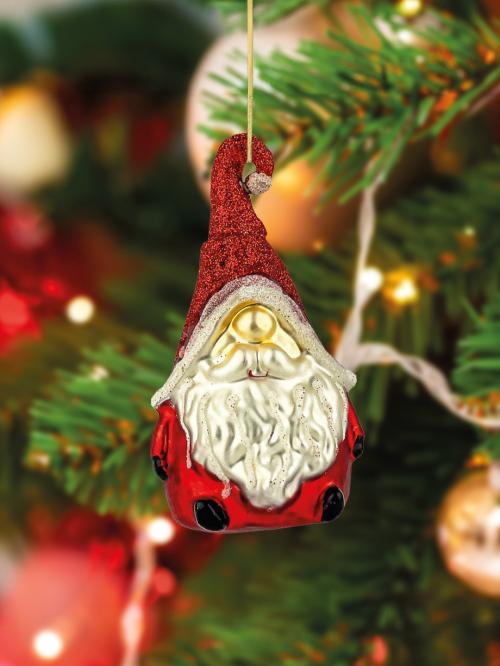 bombka na choinkę czerwony skrzat z brodą