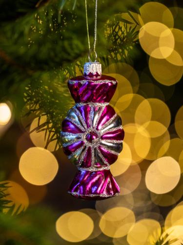 Bombka retro cukierek - różowo-srebrny