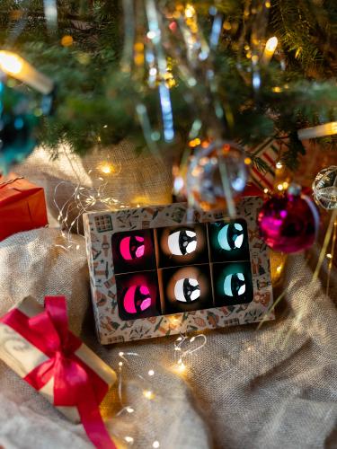 Bombki retro okrągłe turkus-srebrny-róż - komplet 6 sztuk