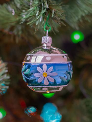 Bombka retro błysk kwiatek - niebieska