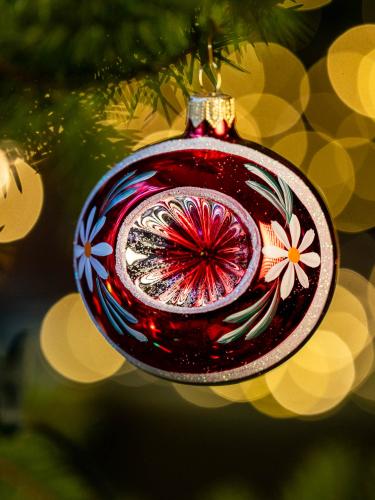 Bombka retro - reflektor 8 cm czerwony