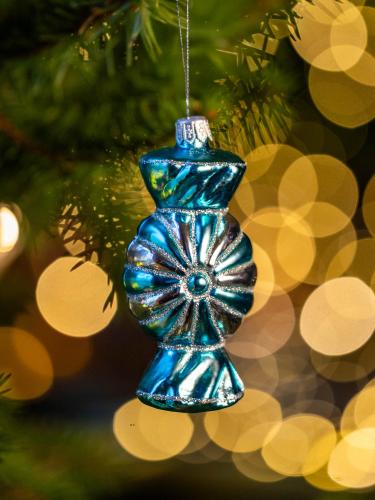 Bombka retro cukierek - turkusowo-srebrny