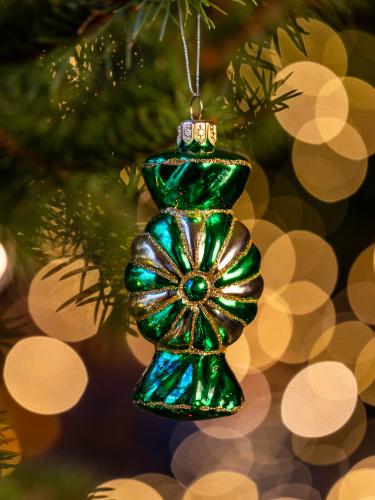 Bombka retro cukierek - zielono-złoty