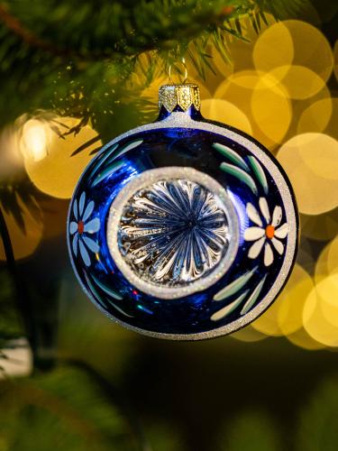 Bombka retro - reflektor 8 cm niebieska