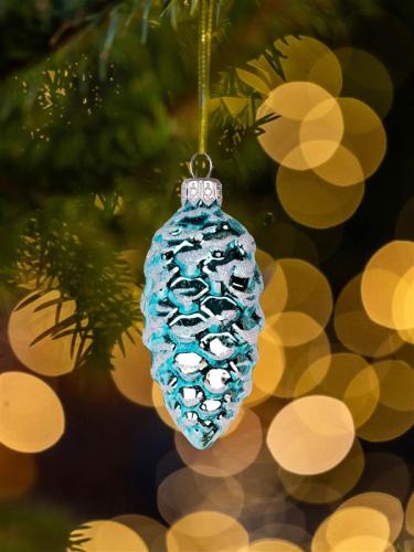 Bombka retro - szyszka szroniona turkusowa