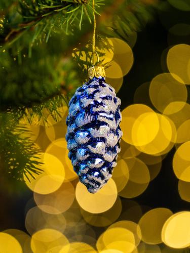Bombka retro - szyszka szroniona niebieska