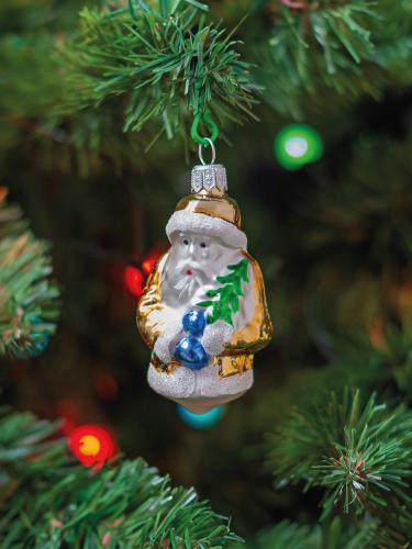 Bombka retro - Mikołaj złoty z choinką